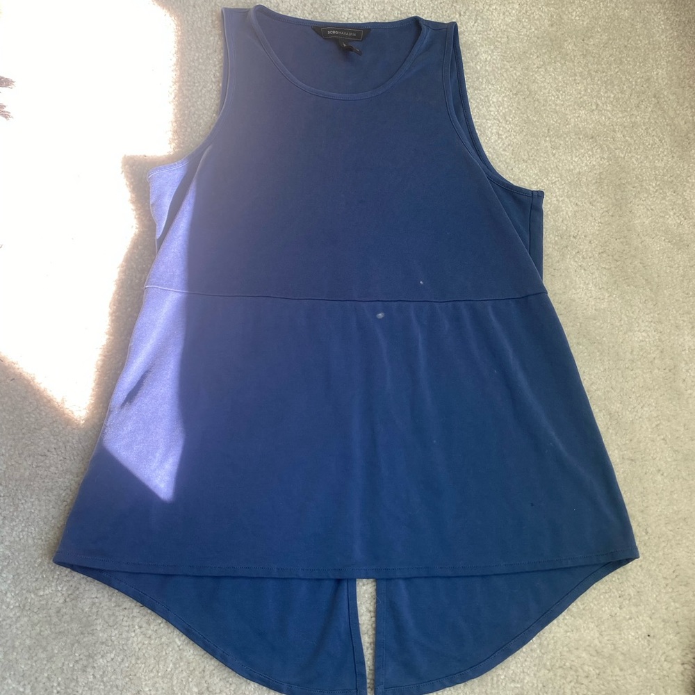 BCBG MaxAzria Caralyn Split Back Peplum Top in azure blue